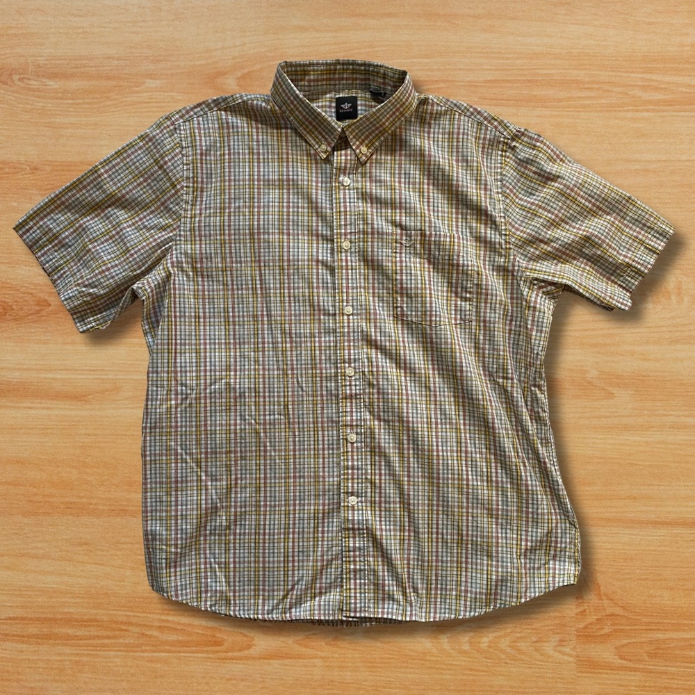 Only Worn Few Times XL Dockers Mens Plaid Button Up Beige Tan Brown Short Sleeve